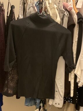 Pierre Cardin Black Ribbed Mock Neck Top 👵🏼MT